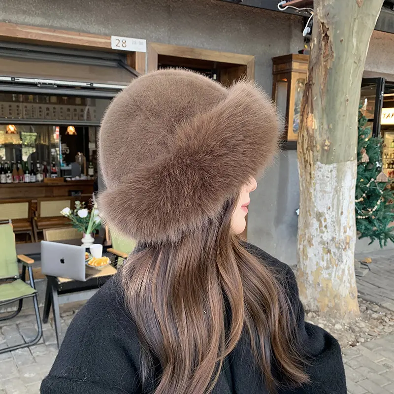 Winter Fluffy Faux Fur Bucket Hat Women Solid Color Luxury Plush Fisherman Cap Female Outdoor Warm Thick Panama Caps