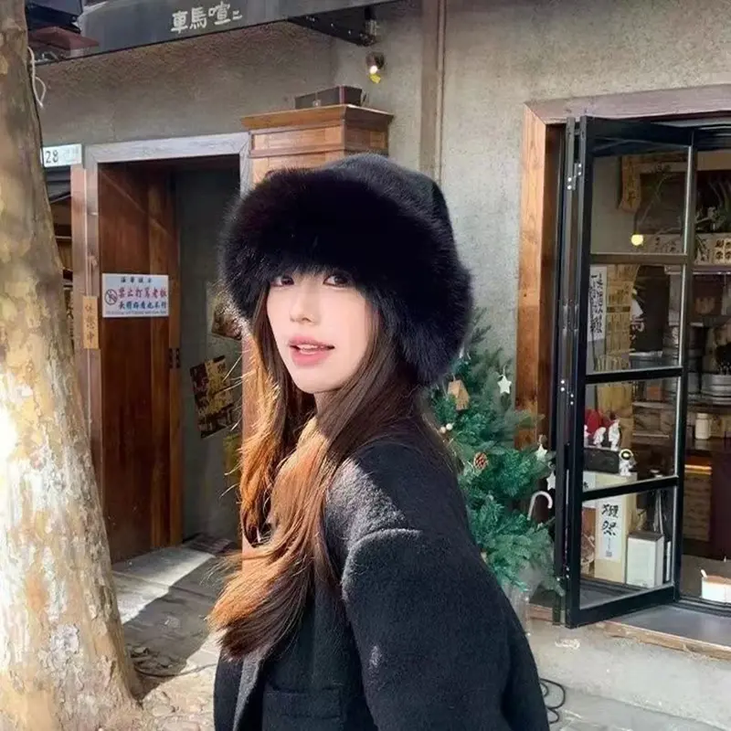 Winter Fluffy Faux Fur Bucket Hat Women Solid Color Luxury Plush Fisherman Cap Female Outdoor Warm Thick Panama Caps
