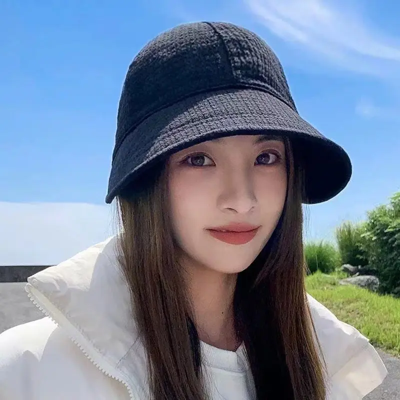 Solid Color Women Fisherman Cap Spring Autumn Big-brim Sun Visor Hat for Female Outdoor Adjustable Baseball Caps Gorras 버킷햇