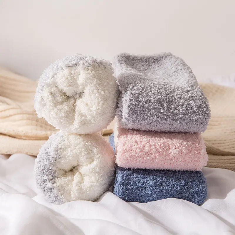 Cute Coral Fleece Socks for Women Cartoon Cat Thicken Fluffy Sleep Sock Winter Soft Warm Plush Female Lady Floor Socks