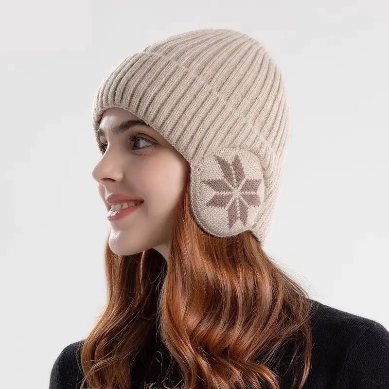 Winter Knit Hat with Earflap Outdoor Warm Cycling Ski Beanie Cap for Women Men Thicken Plush Lining Earmuff Hats