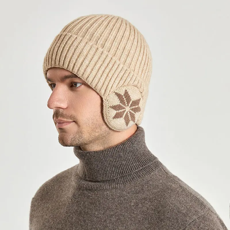 Winter Knit Hat with Earflap Outdoor Warm Cycling Ski Beanie Cap for Women Men Thicken Plush Lining Earmuff Hats