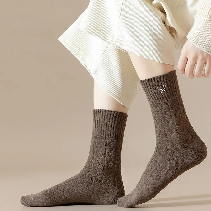 Cute Bear Women Socks Winter Thicken Warm Terry Sock Japanese Solid Color Cartoon Female Home Sleeping Socks Lady Hosiery