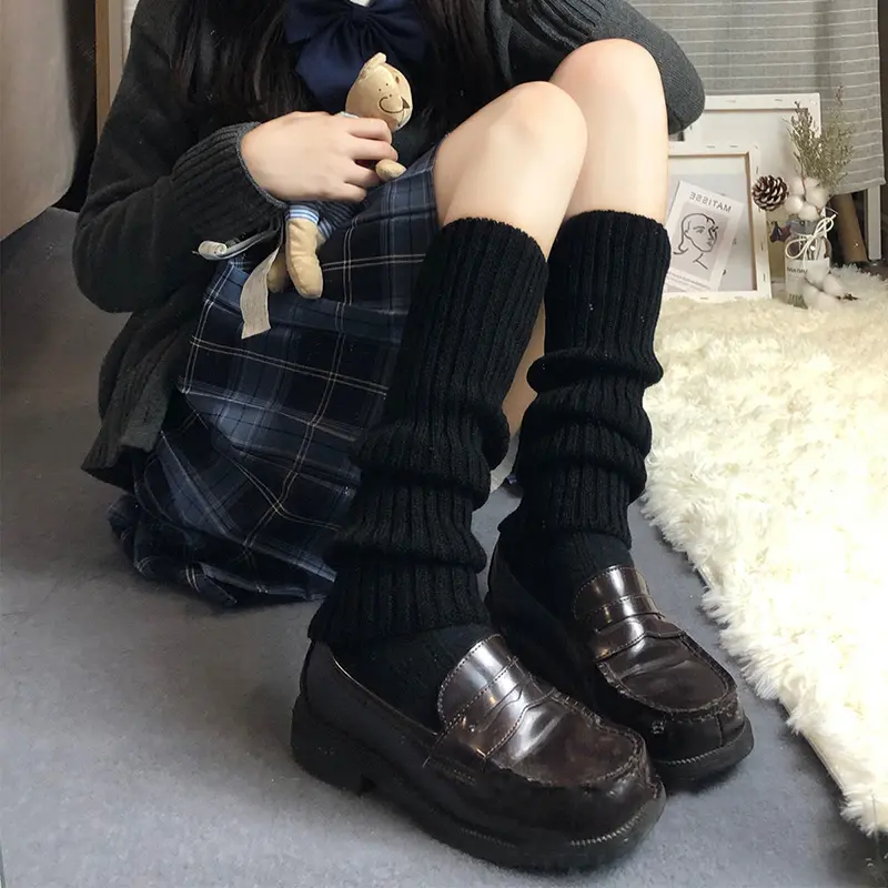 Knitted Leg Warmers for Women Japanese Lolita Woolen Girls Legging Winter Warm Goth Female Long Socks Accessories