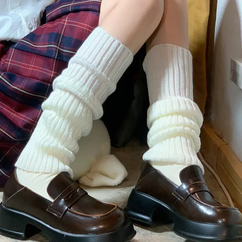 Knitted Leg Warmers for Women Japanese Lolita Woolen Girls Legging Winter Warm Goth Female Long Socks Accessories