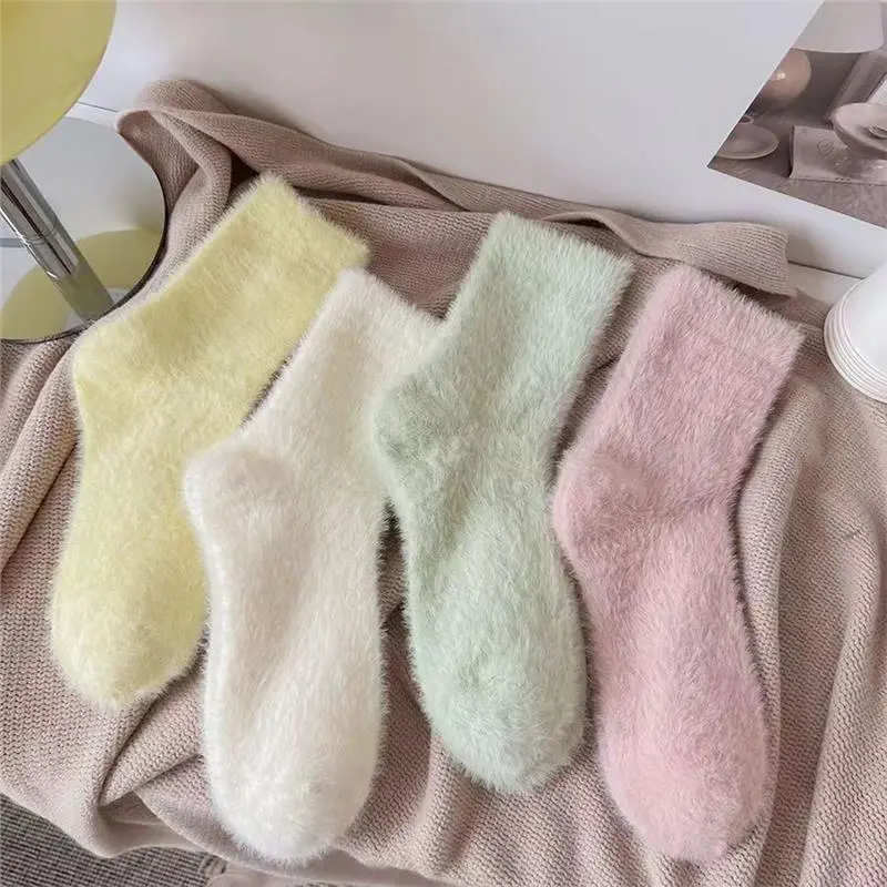 Winter Mink Fleece Socks for Women Warm Thicken Plush Floor Sock Female Candy Color Thermal Snow Home Sleep Socks