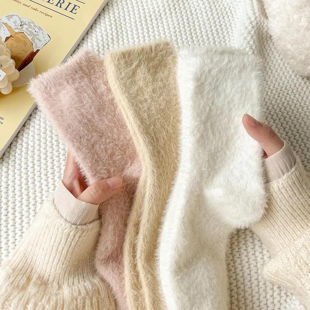 Winter Mink Fleece Socks for Women Warm Thicken Plush Floor Sock Female Candy Color Thermal Snow Home Sleep Socks
