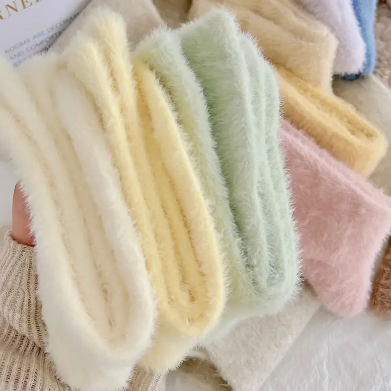 Winter Mink Fleece Socks for Women Warm Thicken Plush Floor Sock Female Candy Color Thermal Snow Home Sleep Socks