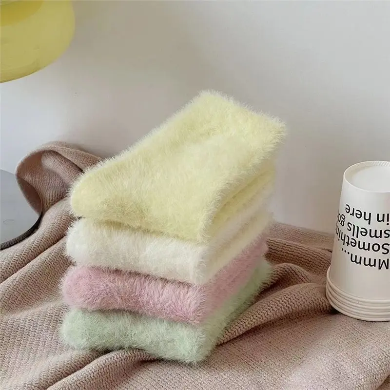Winter Mink Fleece Socks for Women Warm Thicken Plush Floor Sock Female Candy Color Thermal Snow Home Sleep Socks