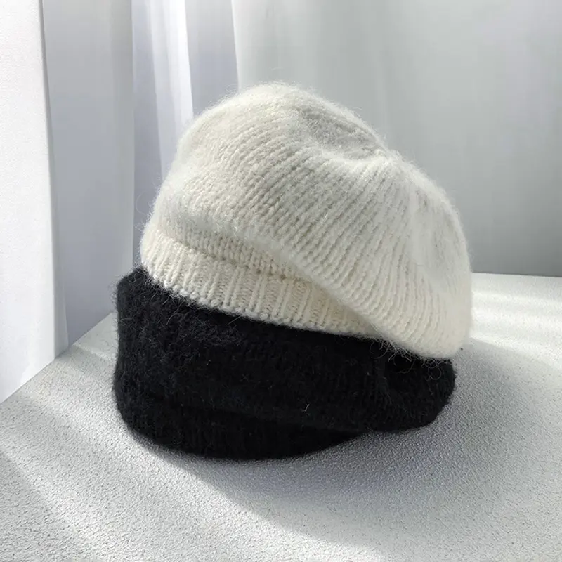 Women Knit Beret Korean Solid Color Wool Painter Cap Lady Female Vintage French Warm Artist Hats
