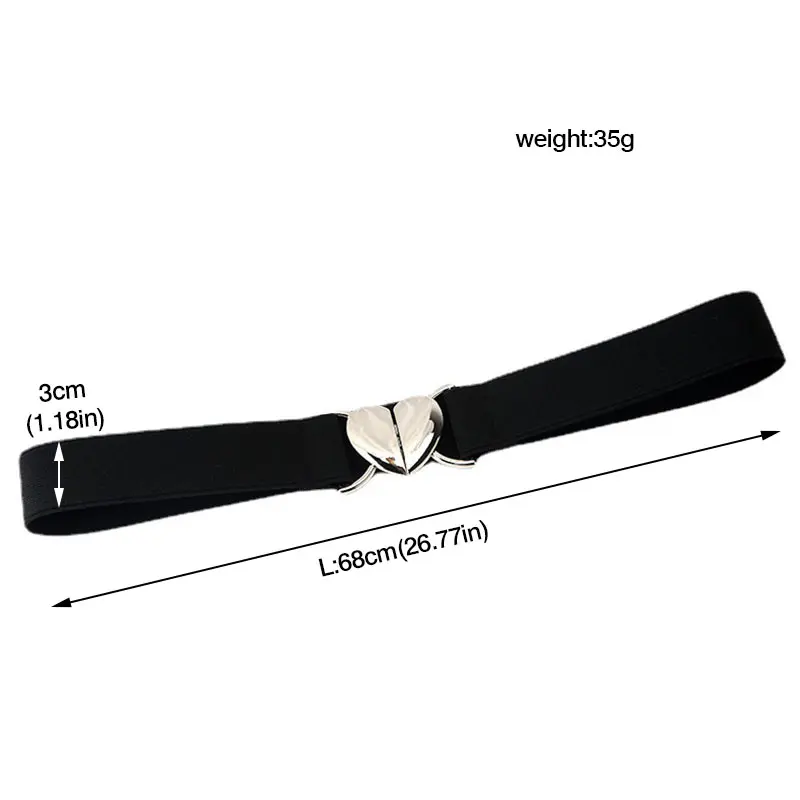 Elastic Women Belt Love Heart Metal Buckle Stretch Waistband Multicolor Ladies Female Dress Love Decor Thin Waist Strap