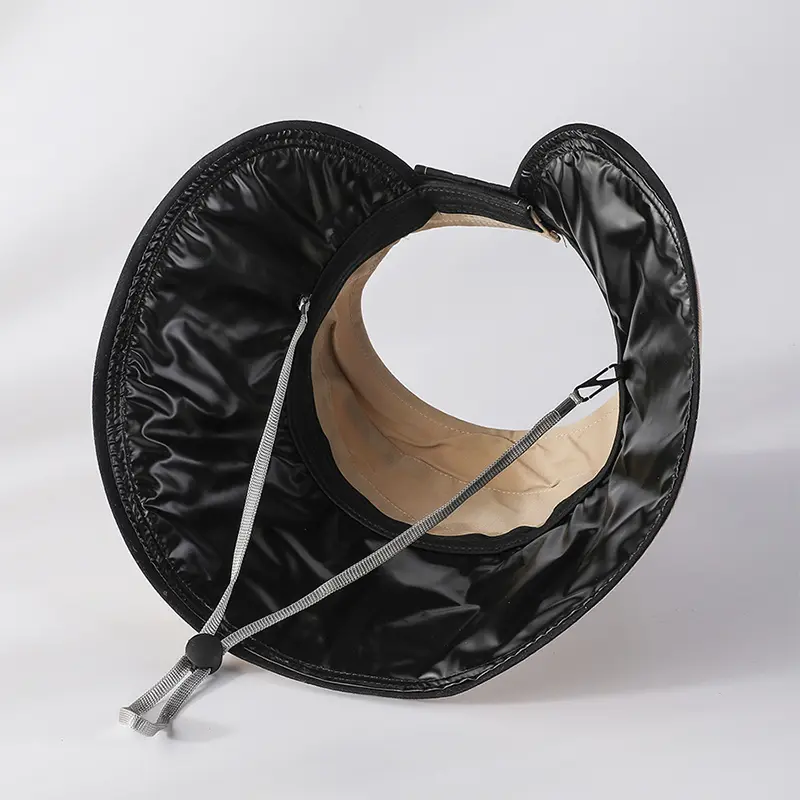 Summer Sun Hat for Women Solid Color Striped Empty Top Visor Cap Outdoor Foldable Anti-UV Large Brim Bucket Hats