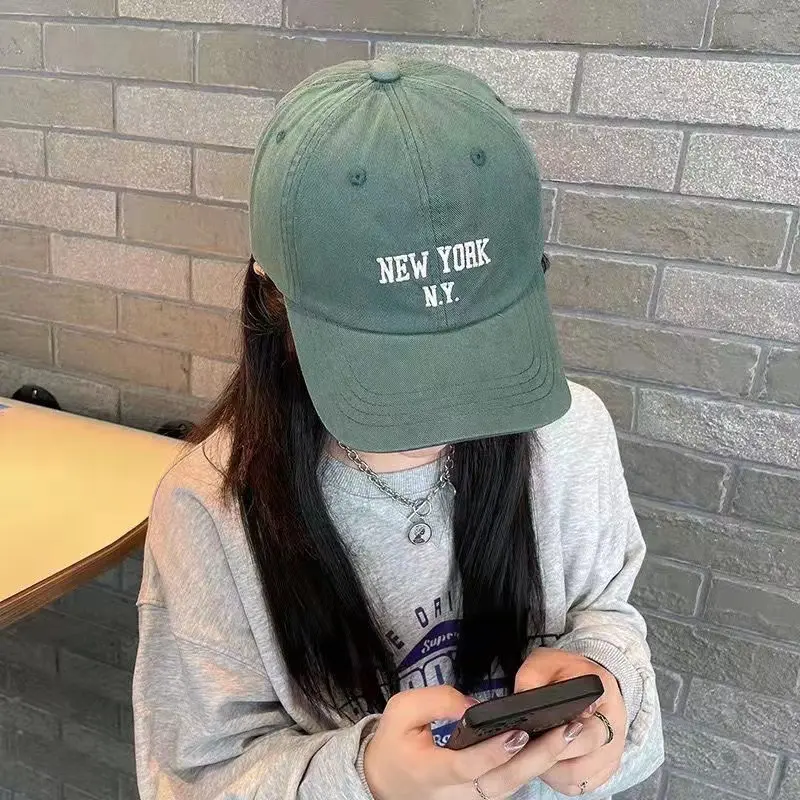 Women Baseball Cap Vintage Washed Cotton Soft Top Dad Hat Retro Y2K Pink Love Heart Letter Embroidered Snapback Caps
