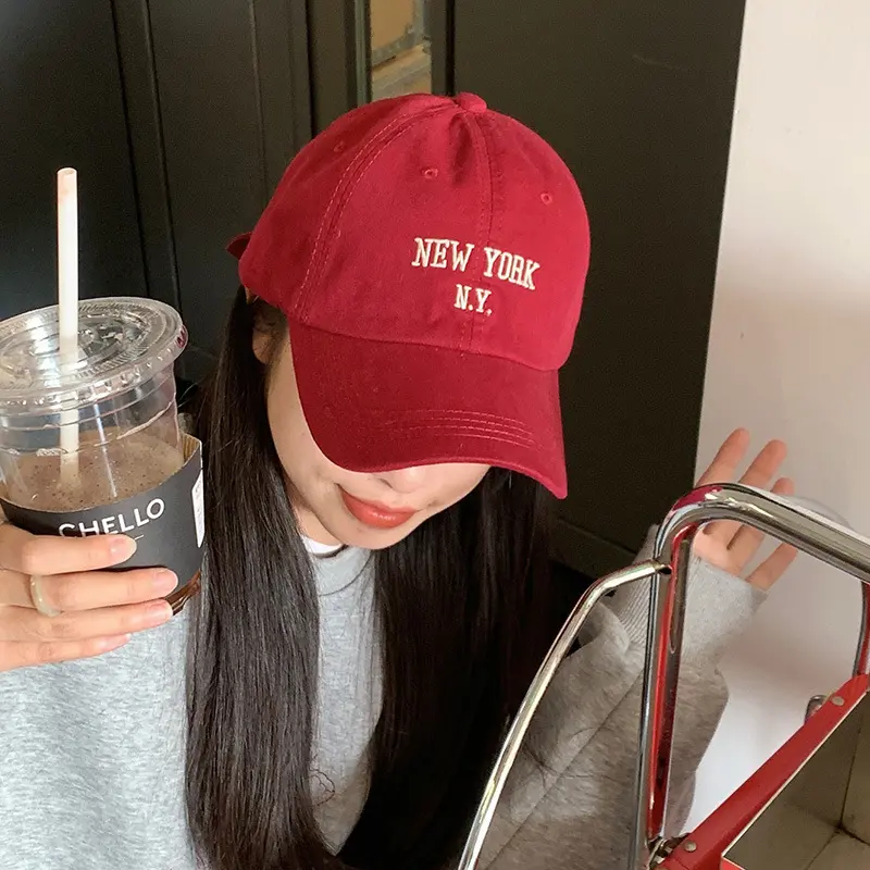 Women Baseball Cap Vintage Washed Cotton Soft Top Dad Hat Retro Y2K Pink Love Heart Letter Embroidered Snapback Caps