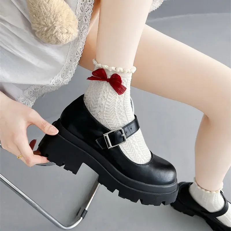 Lolita White Bow Socks for Women Japanese Lace Ruffle Kawaii Sock Spring Summer Cute Girls Princess Socks