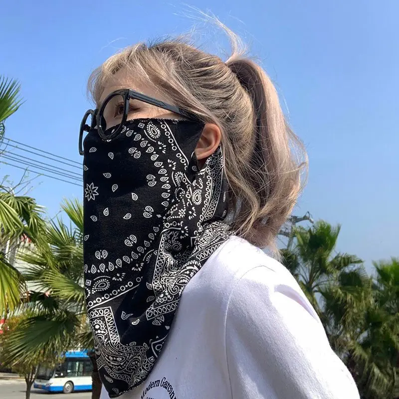 Summer Sunscreen Mask Men Women Punk Print Ear-mounted Face Neck UV Protection Scarf Outdoor Sunscreen Bandana Scarfs