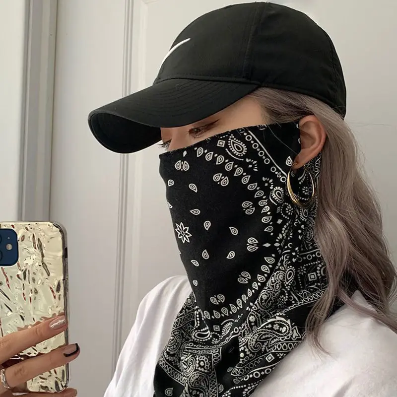 Summer Sunscreen Mask Men Women Punk Print Ear-mounted Face Neck UV Protection Scarf Outdoor Sunscreen Bandana Scarfs