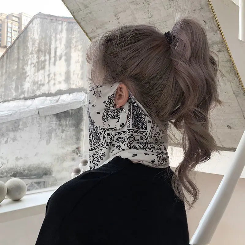Summer Sunscreen Mask Men Women Punk Print Ear-mounted Face Neck UV Protection Scarf Outdoor Sunscreen Bandana Scarfs
