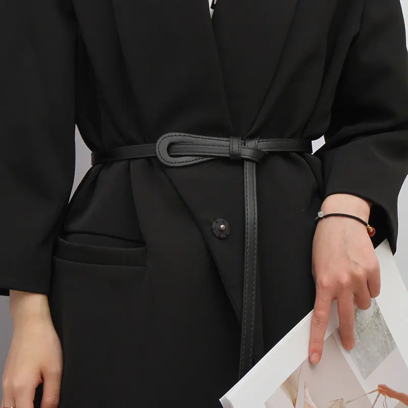 Simple Knotted Belt for Women Korean PU Leather Thin Waistband Elegant Female Coat Dress Decorative Girdles Straps