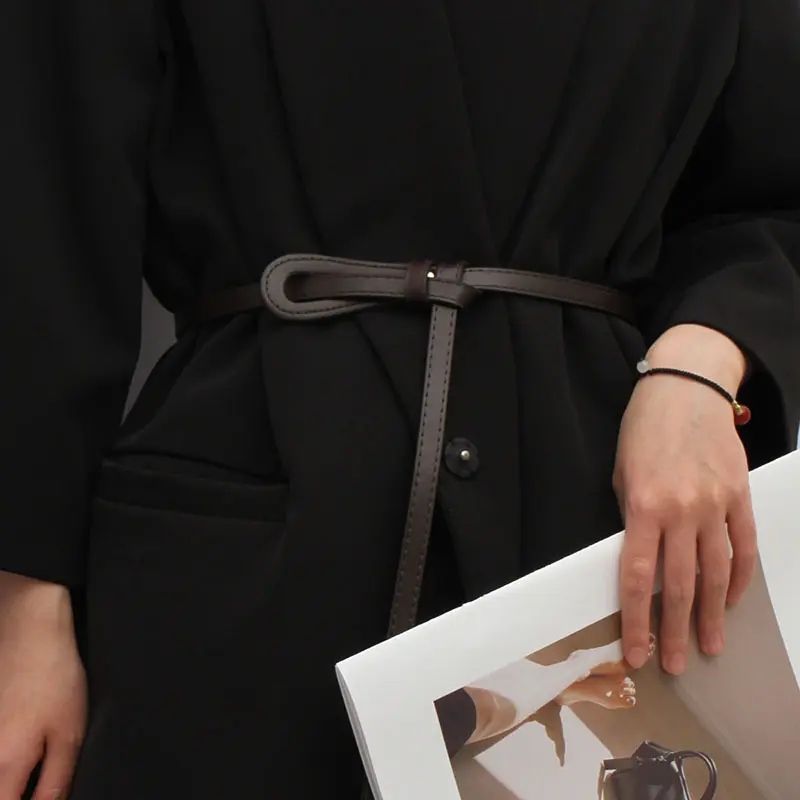 Simple Knotted Belt for Women Korean PU Leather Thin Waistband Elegant Female Coat Dress Decorative Girdles Straps