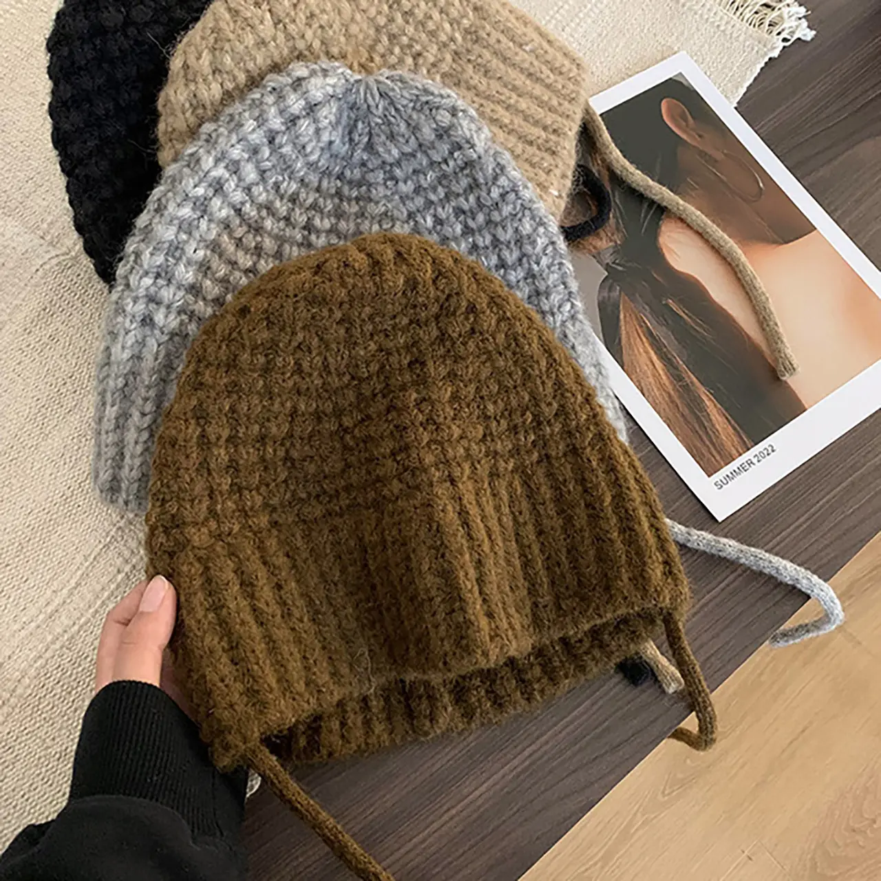 Winter Knitted Fisherman Hat for Women Solid Color Warm Windproof Bucket Hat Korean Ear Protection Woolen Cap
