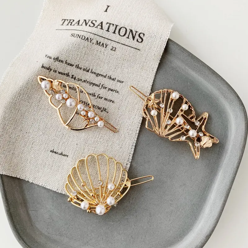 New Fashion Shell Hair Clips For Women Girls Sweet Gold Color Hairpins Barrette Simple Lady Headwear Hair Accessories
