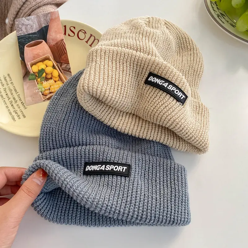Korean Knitted Beanie Cap for Women Autumn Winter Warm Woolen Hat Outdoor Thicken Thermal Pullover Caps