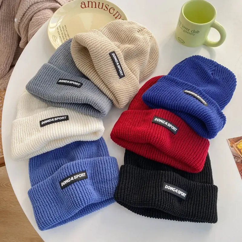 Korean Knitted Beanie Cap for Women Autumn Winter Warm Woolen Hat Outdoor Thicken Thermal Pullover Caps