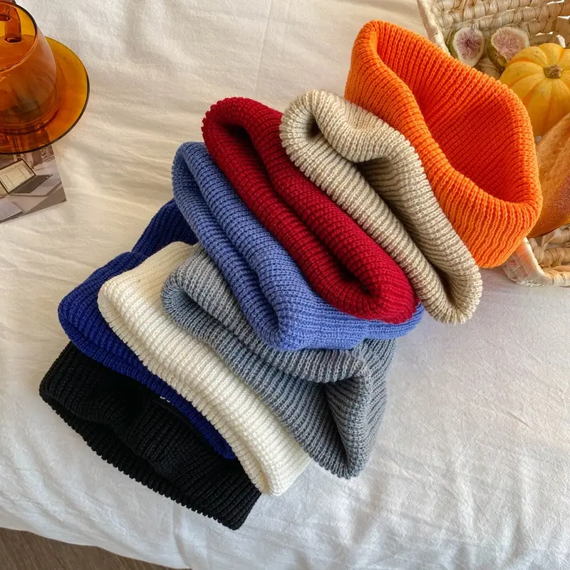Korean Knitted Beanie Cap for Women Autumn Winter Warm Woolen Hat Outdoor Thicken Thermal Pullover Caps