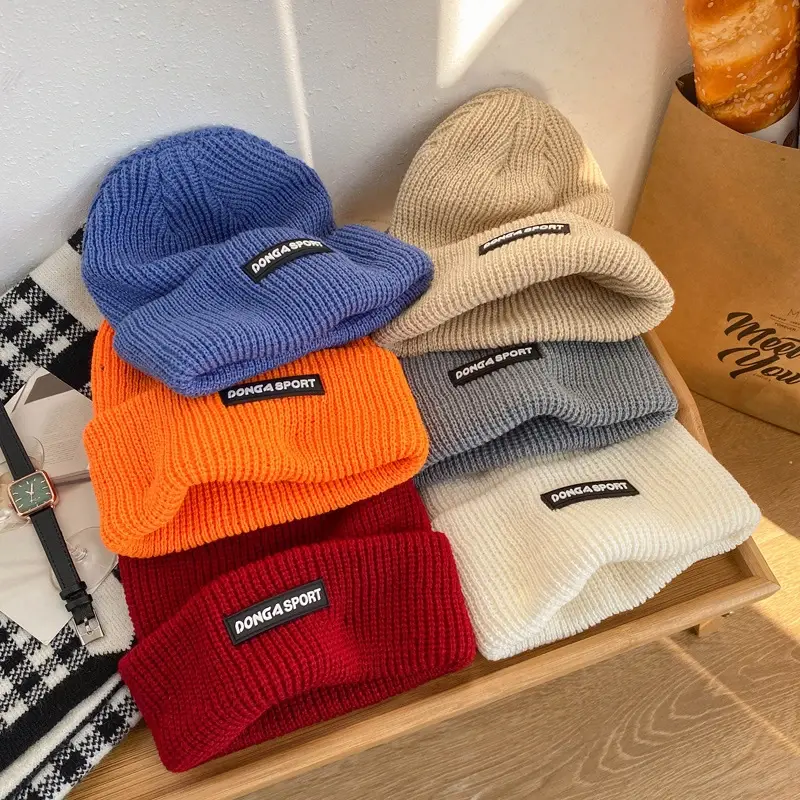 Korean Knitted Beanie Cap for Women Autumn Winter Warm Woolen Hat Outdoor Thicken Thermal Pullover Caps