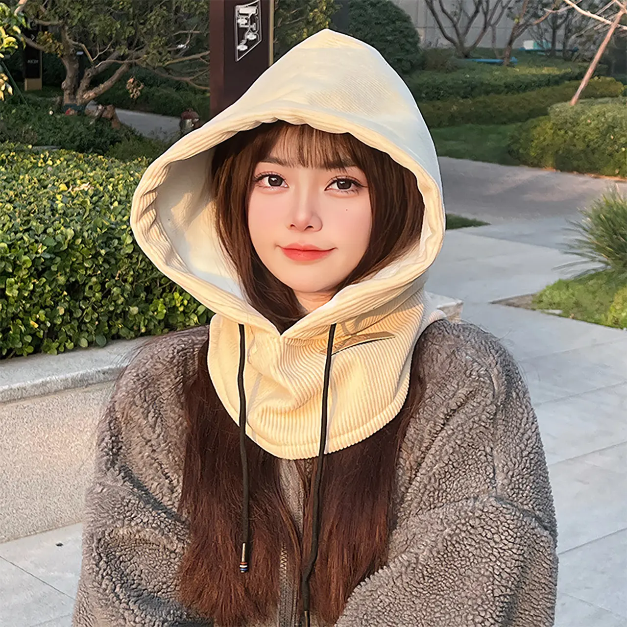 Winter Warm Knitted Balaclava Hat for Women Floral Design Hooded Beanies  3-in-1 Mask Neck Warmer Cycling Caps