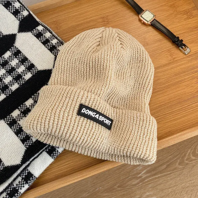Korean Knitted Beanie Cap for Women Autumn Winter Warm Woolen Hat Outdoor Thicken Thermal Pullover Caps
