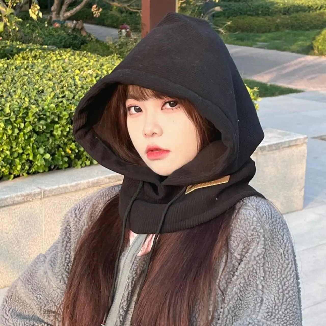 Winter Warm Knitted Balaclava Hat for Women Floral Design Hooded Beanies  3-in-1 Mask Neck Warmer Cycling Caps