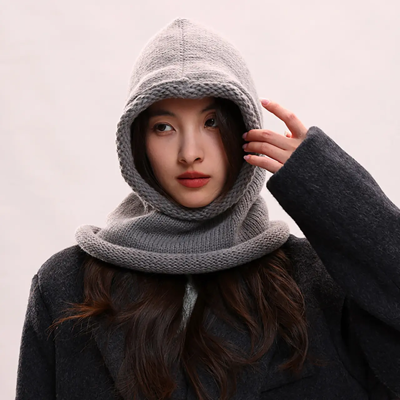 Korean Balaclava Hat for Women Winter Warm Knit Hooded Scarf Cap Outdoor Thermal One Piece Ear Protection Beanies