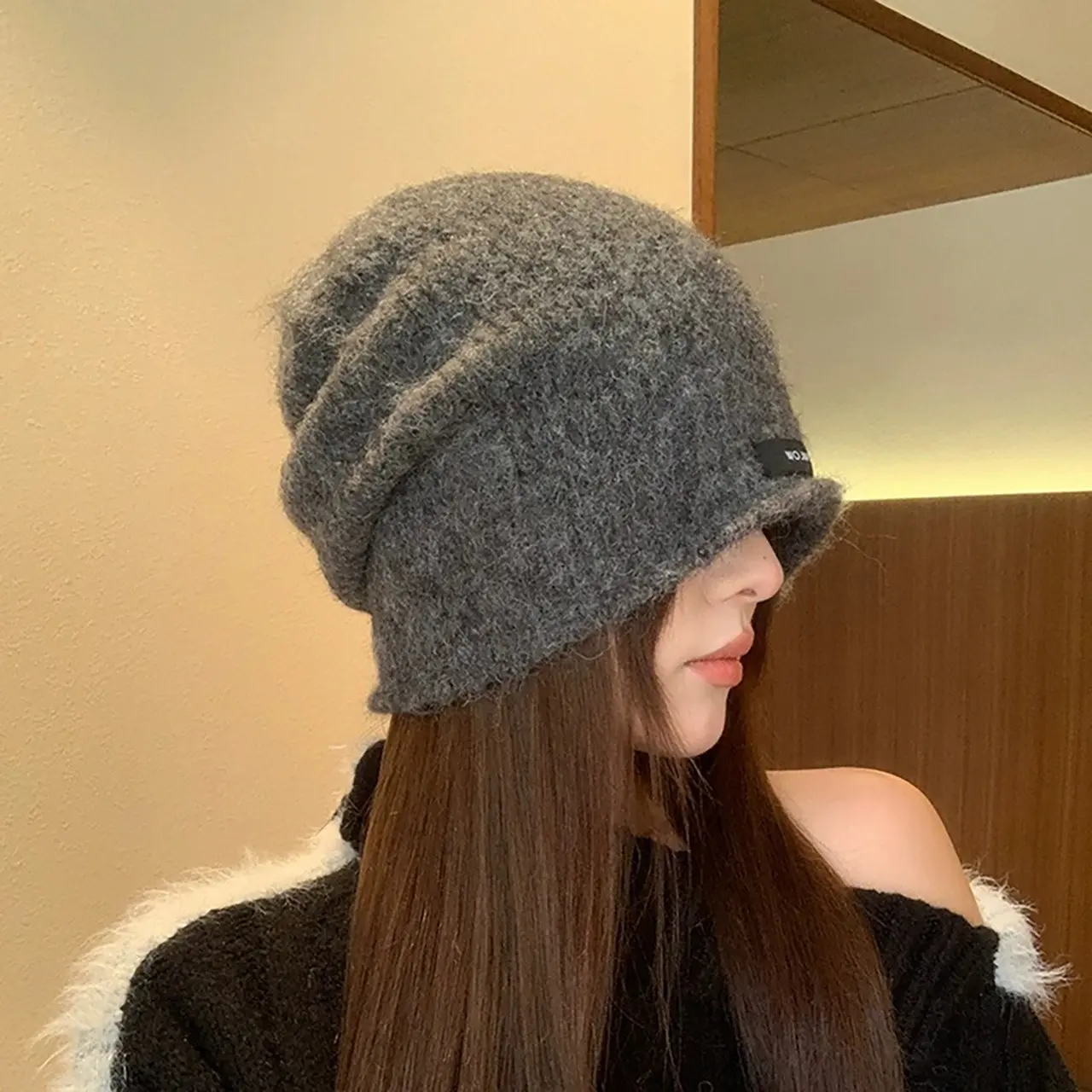 Winter Knit Beanies Hat for Women Outdoor Warm Wool Pullover Cap Solid Color Baggy Slouchy Girls Skullcaps