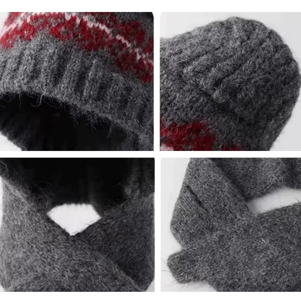 Winter Warm Knitted Hat for Women Cute Cat Ear Jacquard Wool Blended Cap Korean Ear Protection Pullover Caps