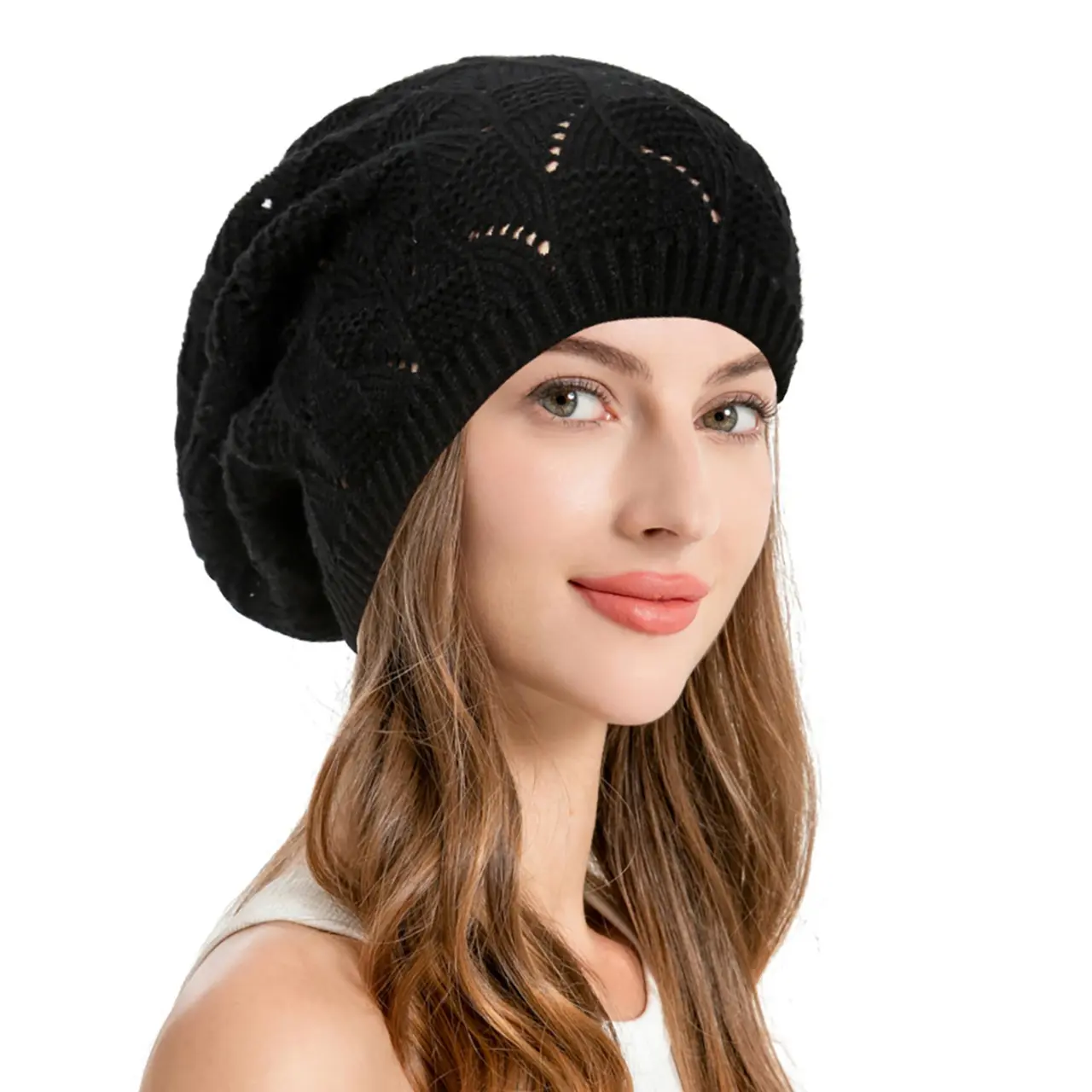 Winter Knitted Hat for Women Solid Color Twist Crochet Pullover Cap Korean Slouchy Baggy Beanies Female Berets