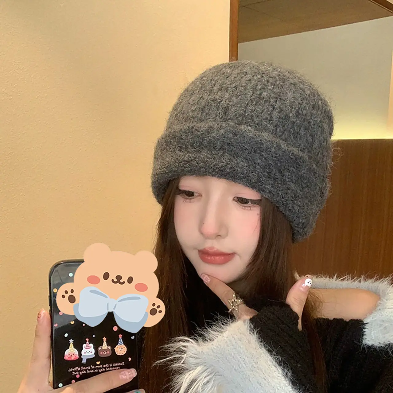 Winter Knit Beanies Hat for Women Outdoor Warm Wool Pullover Cap Solid Color Baggy Slouchy Girls Skullcaps