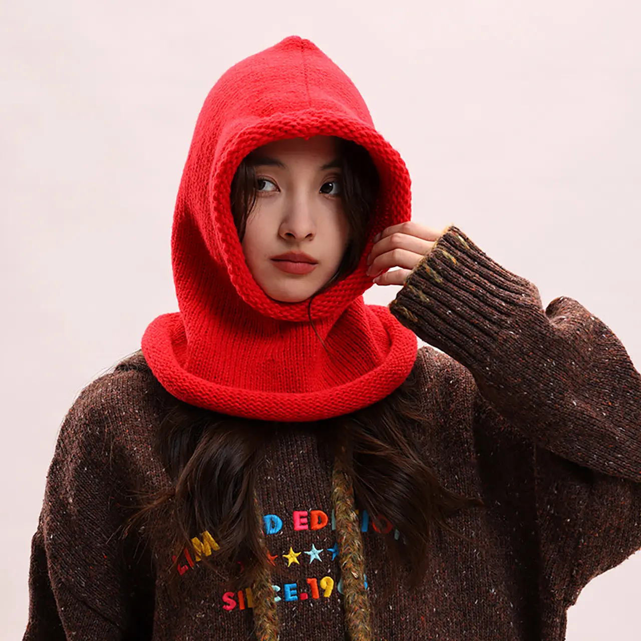 Korean Balaclava Hat for Women Winter Warm Knit Hooded Scarf Cap Outdoor Thermal One Piece Ear Protection Beanies