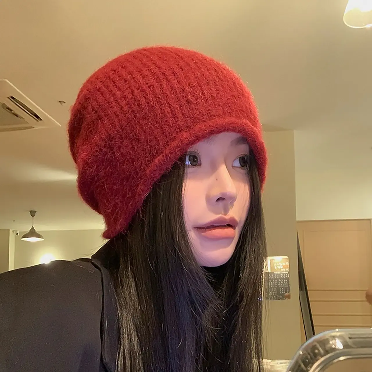 Winter Knit Beanies Hat for Women Outdoor Warm Wool Pullover Cap Solid Color Baggy Slouchy Girls Skullcaps