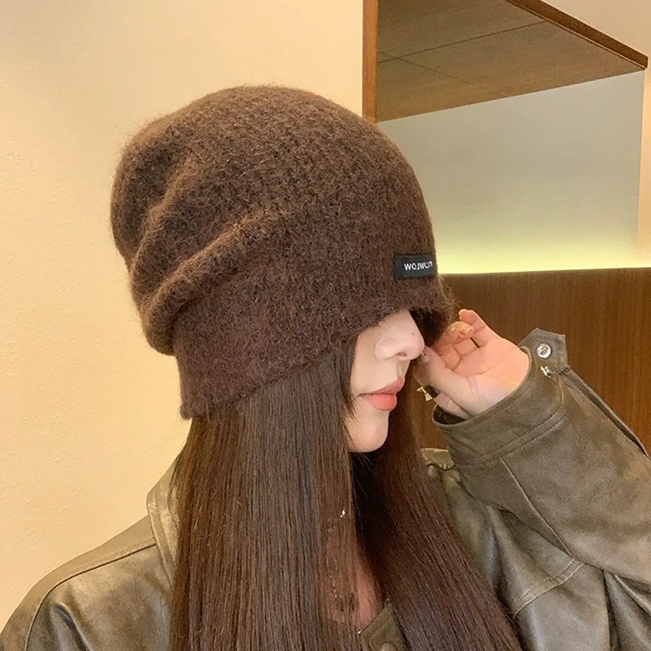 Winter Knit Beanies Hat for Women Outdoor Warm Wool Pullover Cap Solid Color Baggy Slouchy Girls Skullcaps
