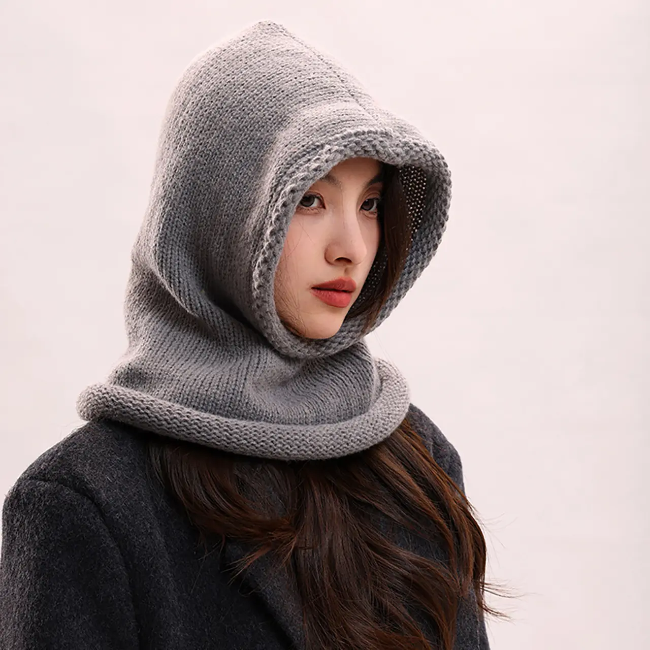 Korean Balaclava Hat for Women Winter Warm Knit Hooded Scarf Cap Outdoor Thermal One Piece Ear Protection Beanies