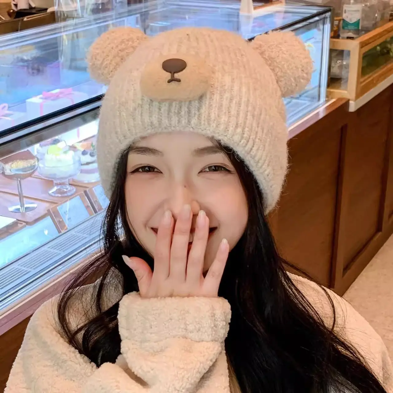 Cute Bear Ear Knitted Hat for Women Winter Warm Wool Beanie Cap Cartoon Crochet Pullover Hats Girls Skullcap