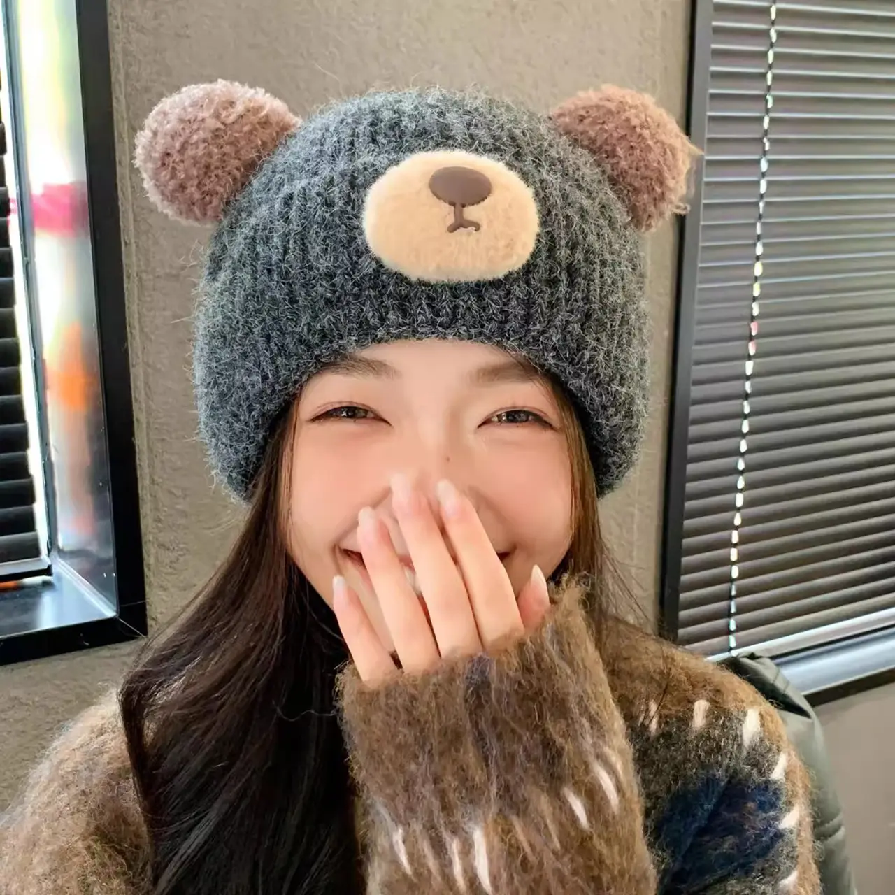 Cute Bear Ear Knitted Hat for Women Winter Warm Wool Beanie Cap Cartoon Crochet Pullover Hats Girls Skullcap