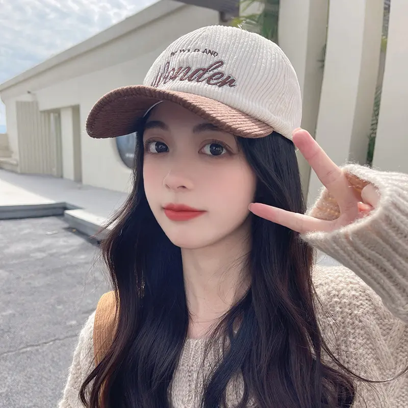 Letter Embroidery Baseball Cap Korean Corduroy Hip Hop Hat for Women Men Autumn Winter Thick Warm Unisex Peaked Caps Gorras