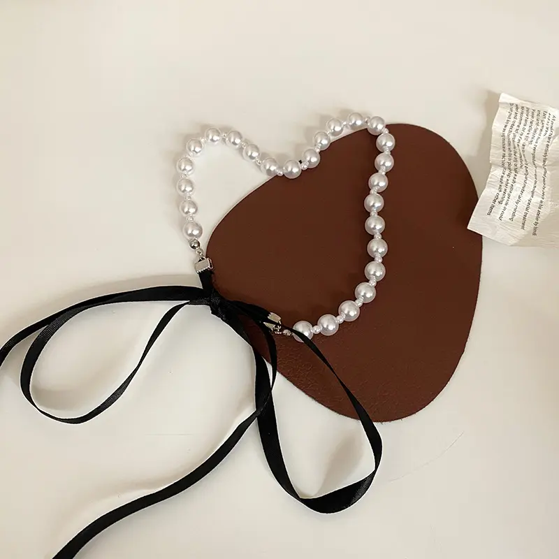 Sweet Bowknot Pearl Necklace For Ladies Elegant Ribbon Girls Clavicle Collar Chain Korean Style Adjustable Choker Jewelry Women