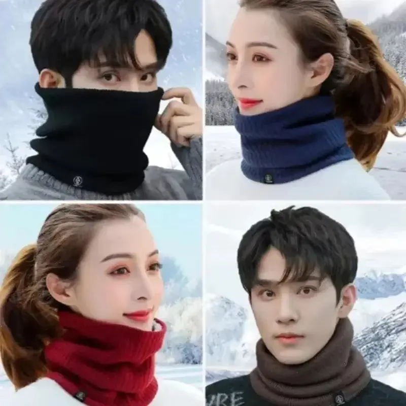 Winter Plush Scarf for Women Men Solid Thicken Fleece Muffler Outdoor Windproof Unisex Cycling Skiing Neck Warmer Ring Scarves