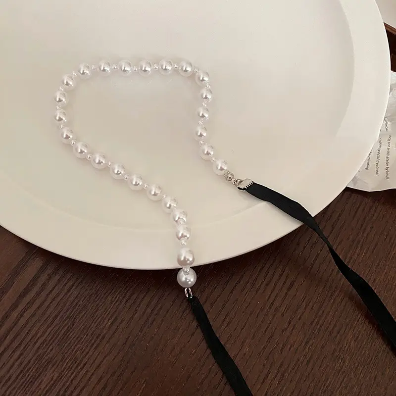 Sweet Bowknot Pearl Necklace For Ladies Elegant Ribbon Girls Clavicle Collar Chain Korean Style Adjustable Choker Jewelry Women
