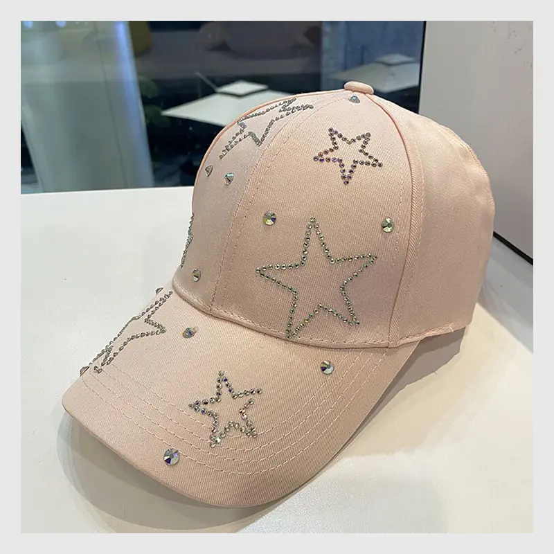 Women's Baseball Cap Five Pointed Star Inlaid Diamond Sun Hat Spring And Summer Cotton Adjustable Casual Female Peaked Cap Girl