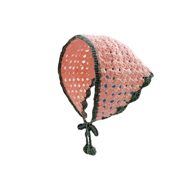 Korean Autumn And Winter Sweet Handmade Knitted Triangular Scarf, Women's Retro Lace Headscarf, Headband And Hat